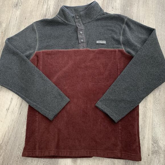 Columbia Fleece Pullover Mens Size Large Flattop Ridge Half Snap Gray/Maroon - Picture 1 of 7